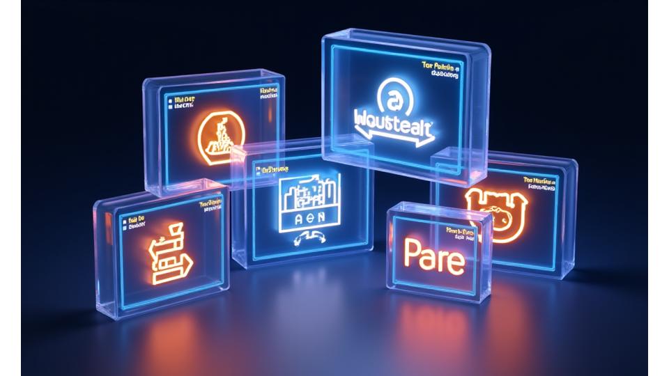 Farklı indie oyunlardan başarıyla piyasaya sürülmüş oyun logoları ve pozitif satış rakamları gösteren dijital ekranlar, başarı hikayelerini temsil ediyor