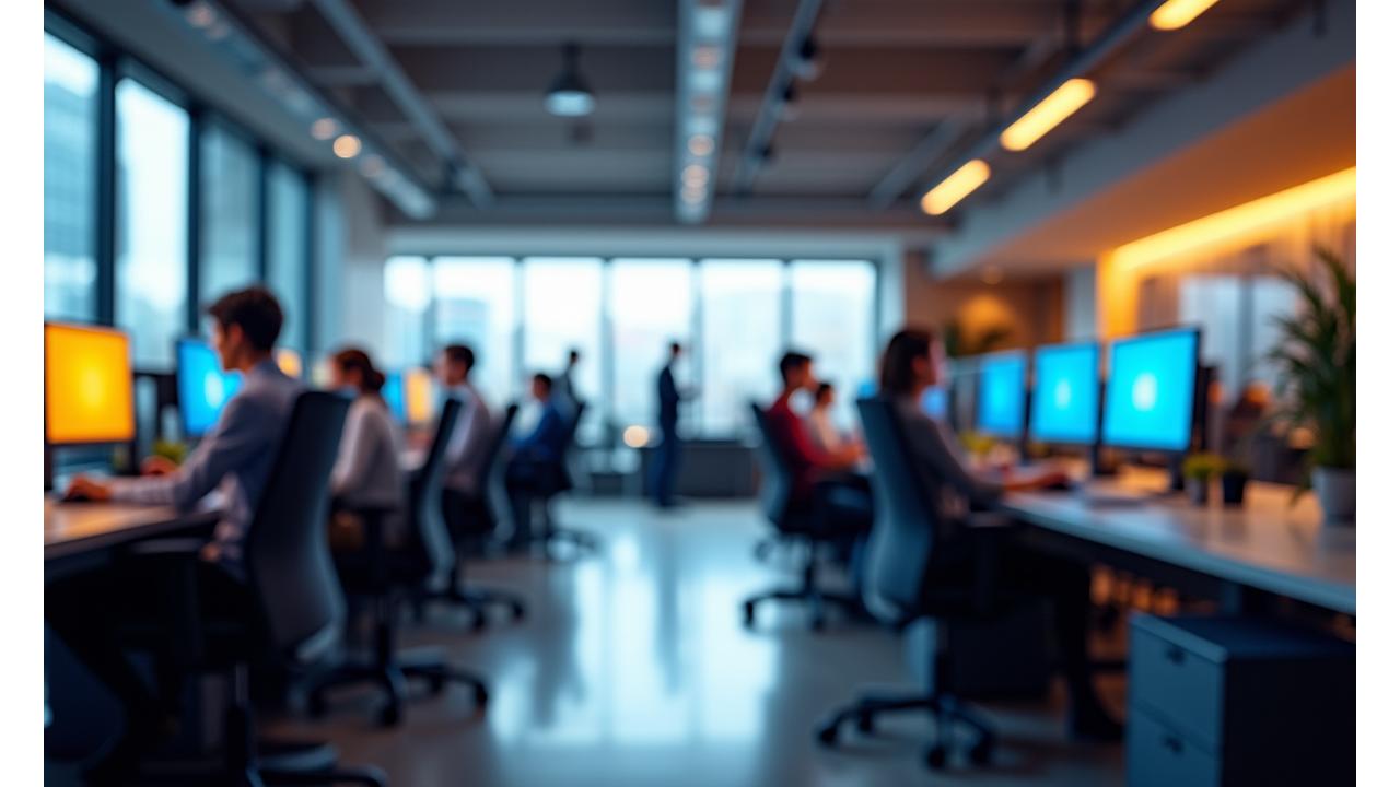 Hazar Oyun'un modern ve teknolojik ofis iç mekanı, çalışma alanları ve dinlenme köşeleri.