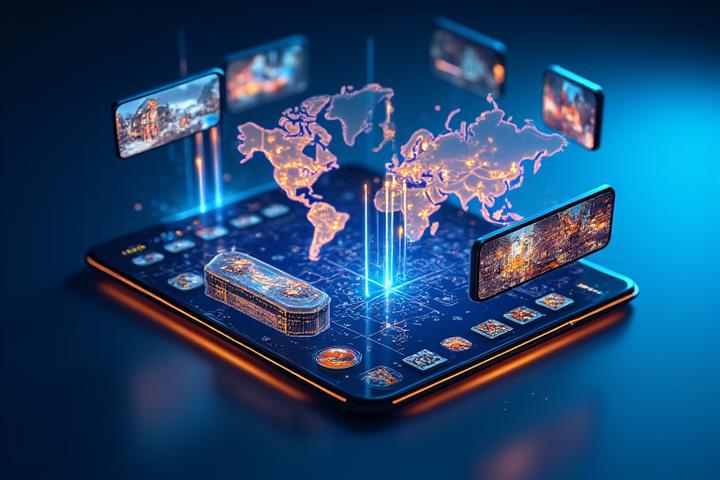 Küresel pazarda mobil oyun uygulamaları ve optimizasyon örnekleri gösteren tablet ve telefon mockupları
