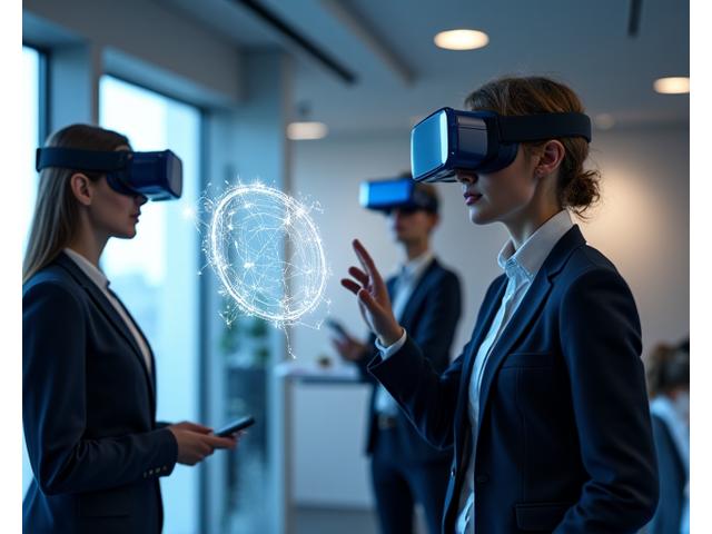 VR ortamında sanal eğitim alan iş insanları